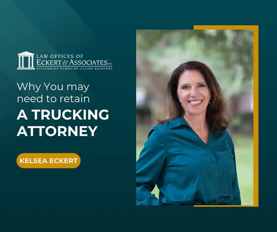 Professional image of a woman in a green blouse next to a text about retaining a trucking attorney, with "Kelsea Eckert" highlighted.