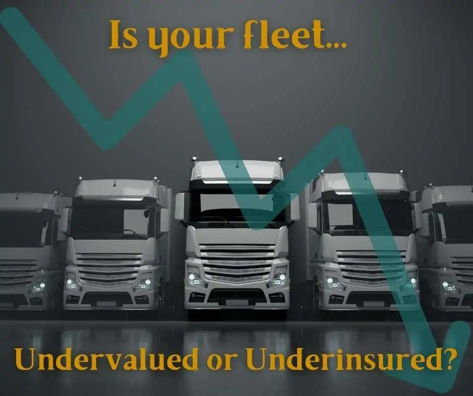 Fleet of trucks with a graph decreasing, Is your fleet undervalued or underinsured?