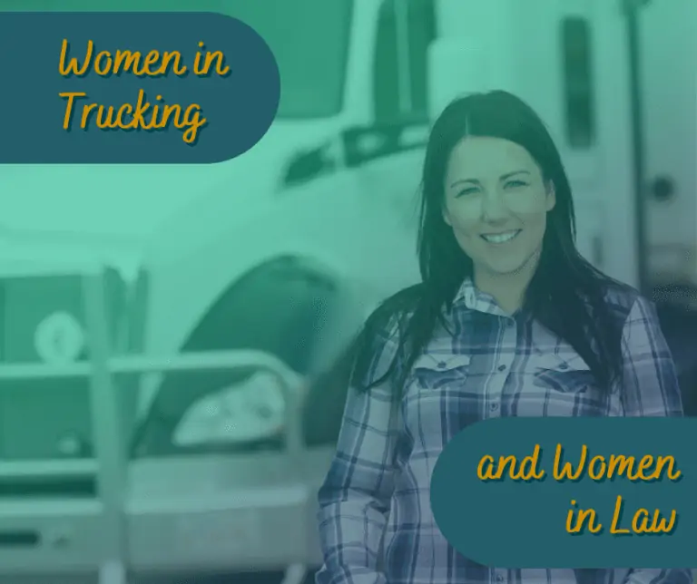 Woman in front of semi truck