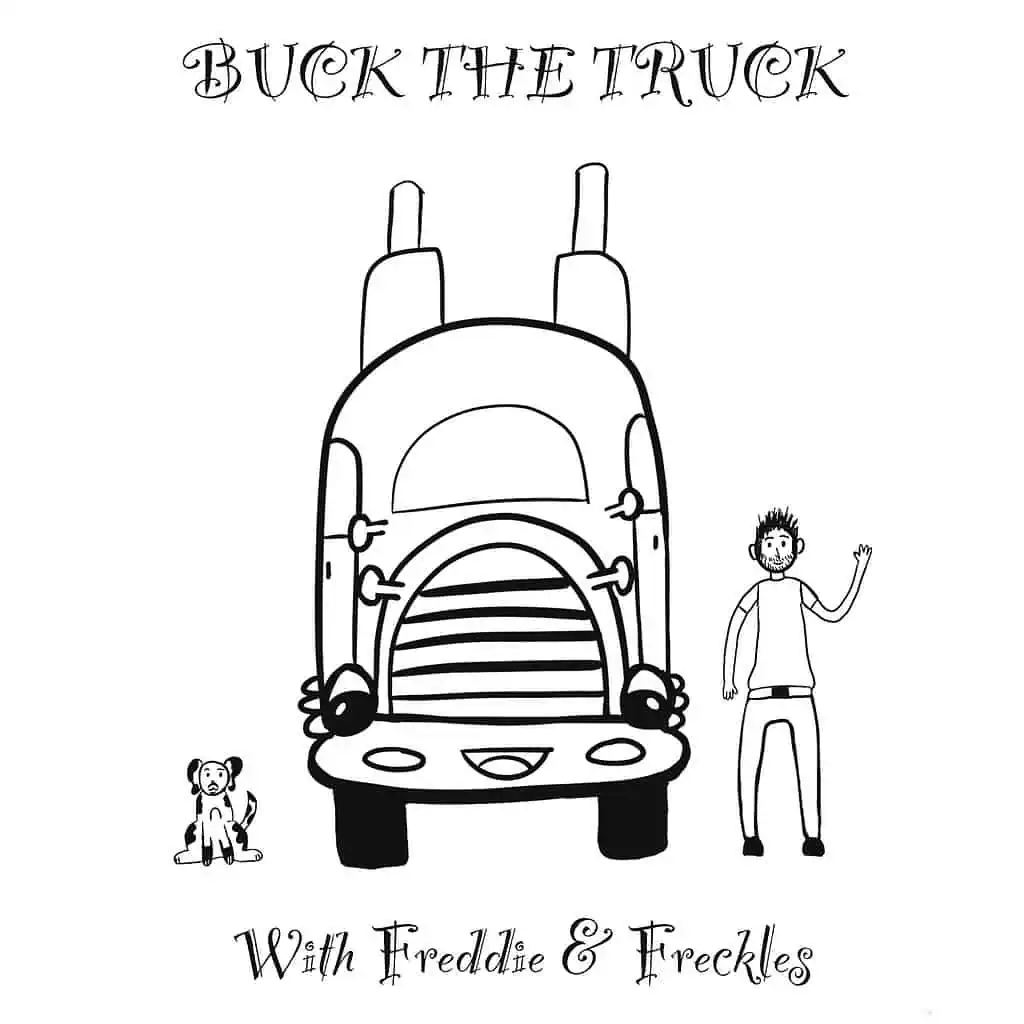 Coloring page featuring Freddie and Freddy with a semitruck.