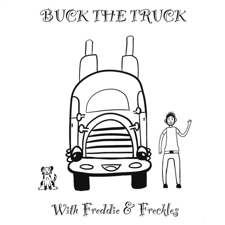 Coloring page featuring Freddie and Freddy with a semitruck.