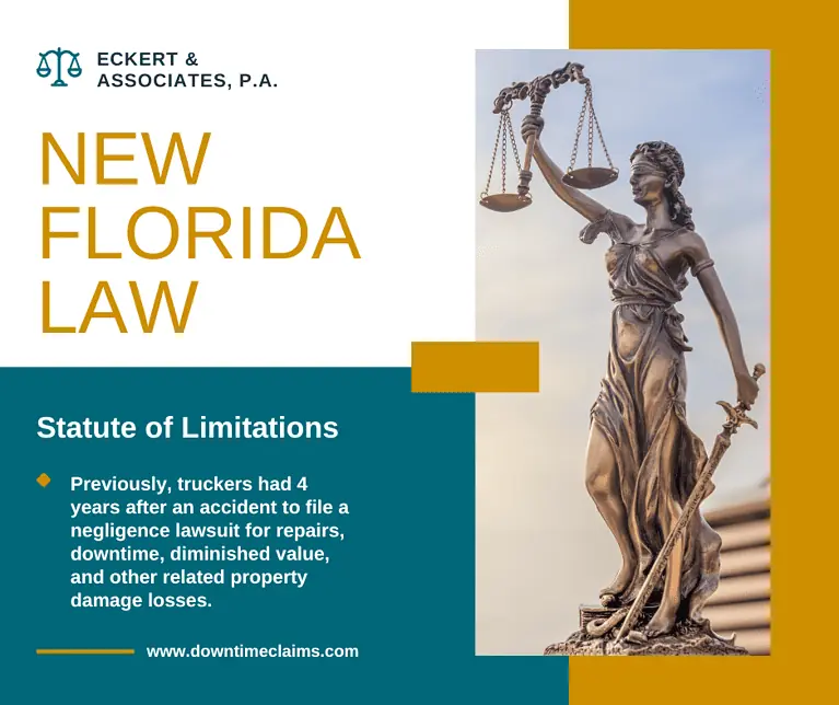 New Florida law regarding statute of limitations on semitruck downtime claims.