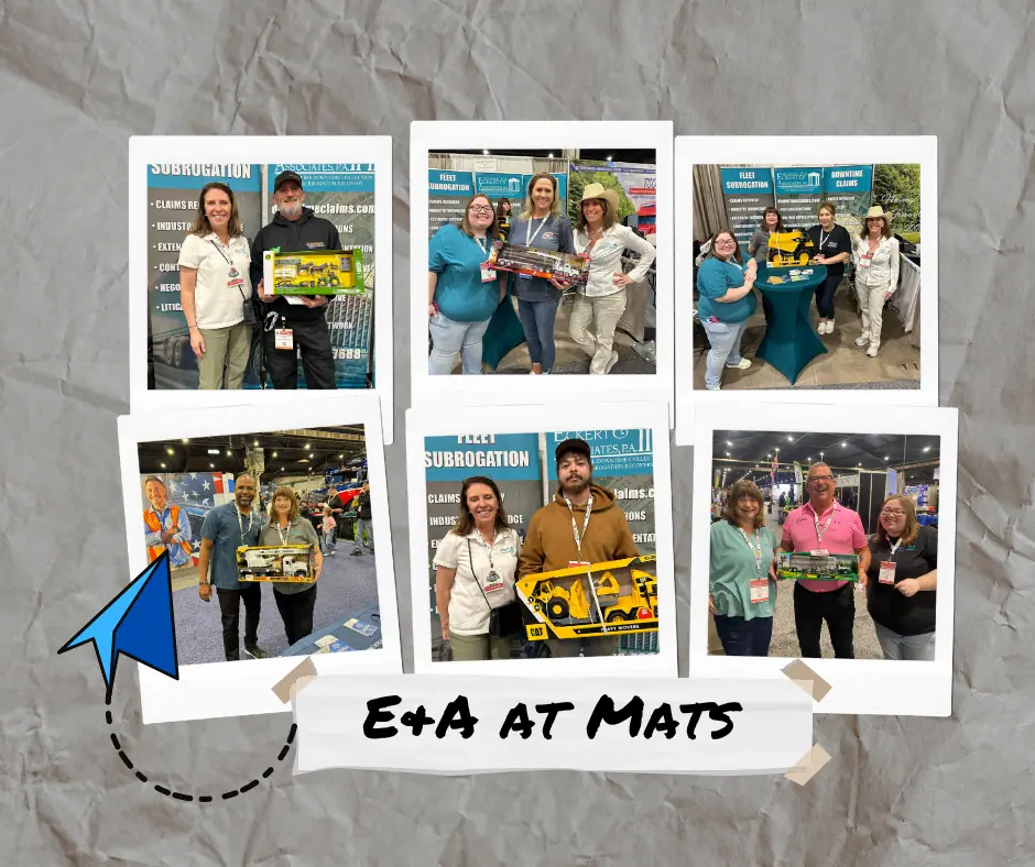 Collage of attendees and exhibitors at a trade show, with "e+a at mats" label indicating company presence at the event.