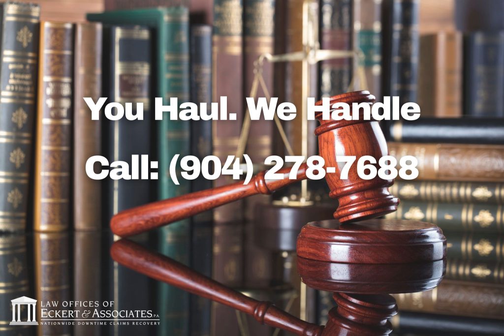 A judge's gavel rests on a sound block in front of law books, with text promoting legal services and a phone number to call.